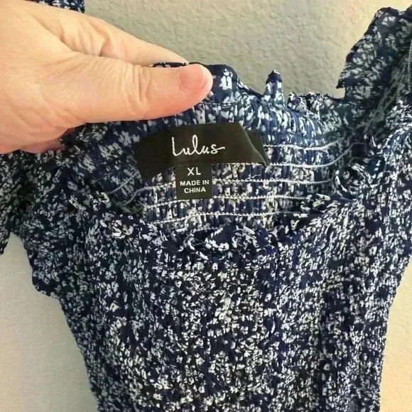 Lulu's Fleur-tation Navy Floral Midi Dress XL Smocked Split Beach Summer Ruffle - Picture 6 of 7